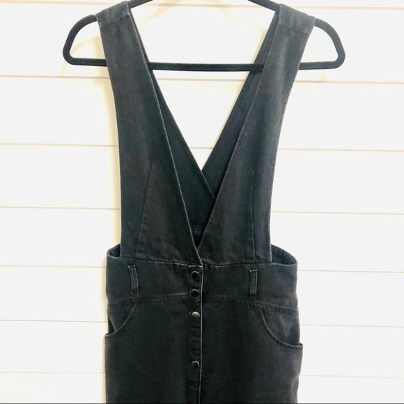 ZARA Black Denim Midi Pinafore Overall Button Down Dress Size XS NWT - Picture 5 of 14